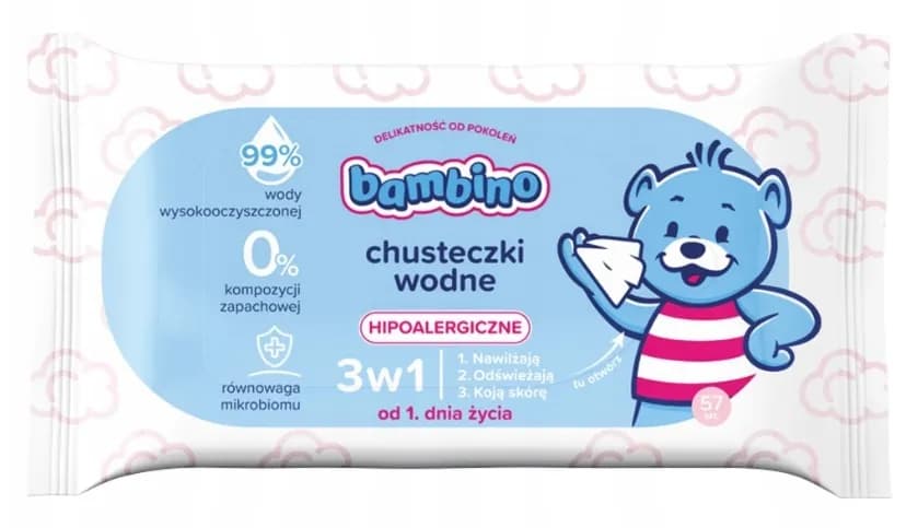 Chusteczki nawilżane BAMBINO 63szt. DLA NIEMOWLĄT HIPOALERGICZNE