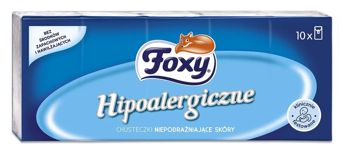 Chusteczki higieniczne FOXY 10x9 Sztuk Hipoalergiczne Niepodrażniające Skóry
