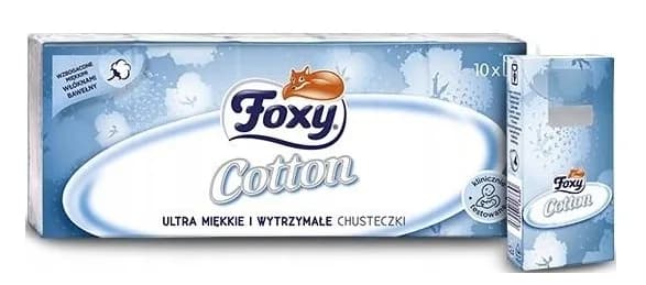Chusteczki higieniczne FOXY 10x9 Sztuk Cotton Ultra Miękkie I Wytrzymałe