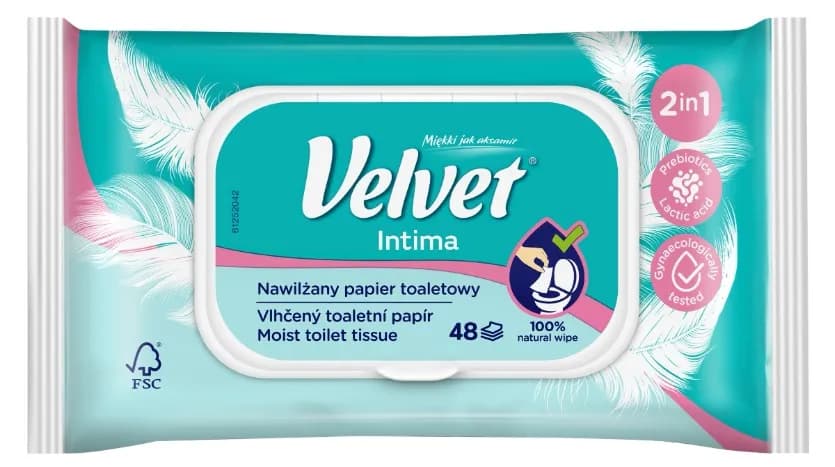 Papier nawilżany VELVET 42szt INTIMA MOIST