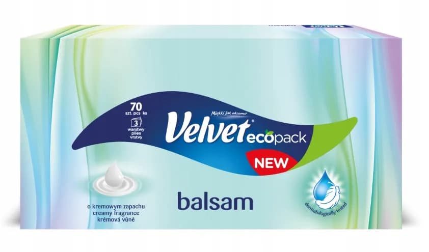 Chusteczki kosmetyczne VELVET 70 szt. BALSAM +ZAPACH 3-warstwy