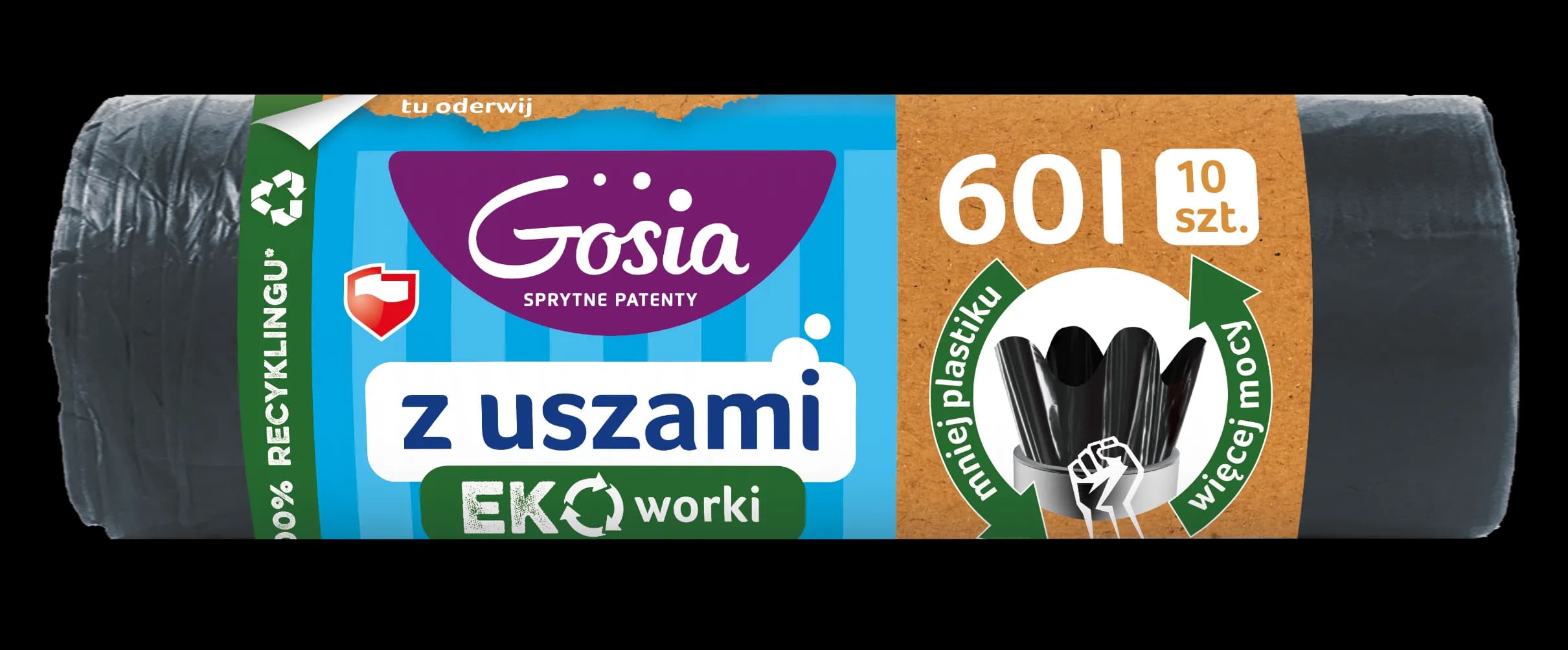 GOSIA Worki na śmieci Eko 60L czarne z uszami 10szt