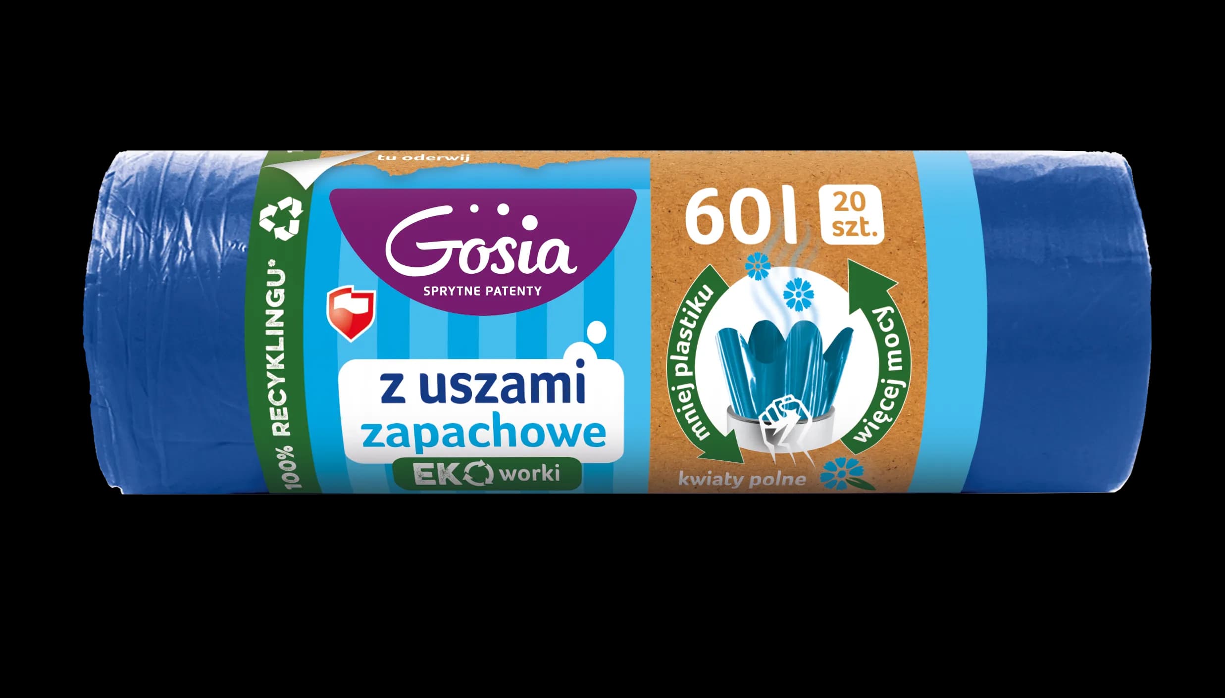 GOSIA Worki na śmieci Eko 60L mocne niebieskie z uszami 18szt
