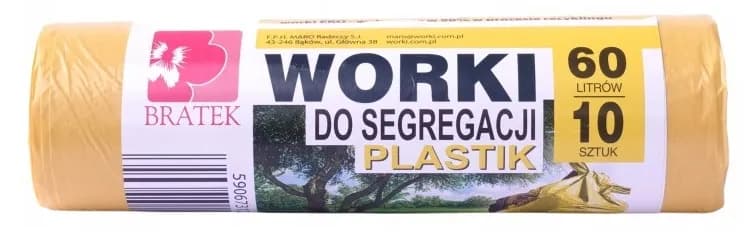 Worki do segregacji śmieci 60L żółte na plastik – 10 sztuk wytrzymałe