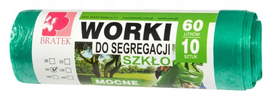 Worki do segregacji śmieci 60L zielone na szkło – 10szt wytrzymałe