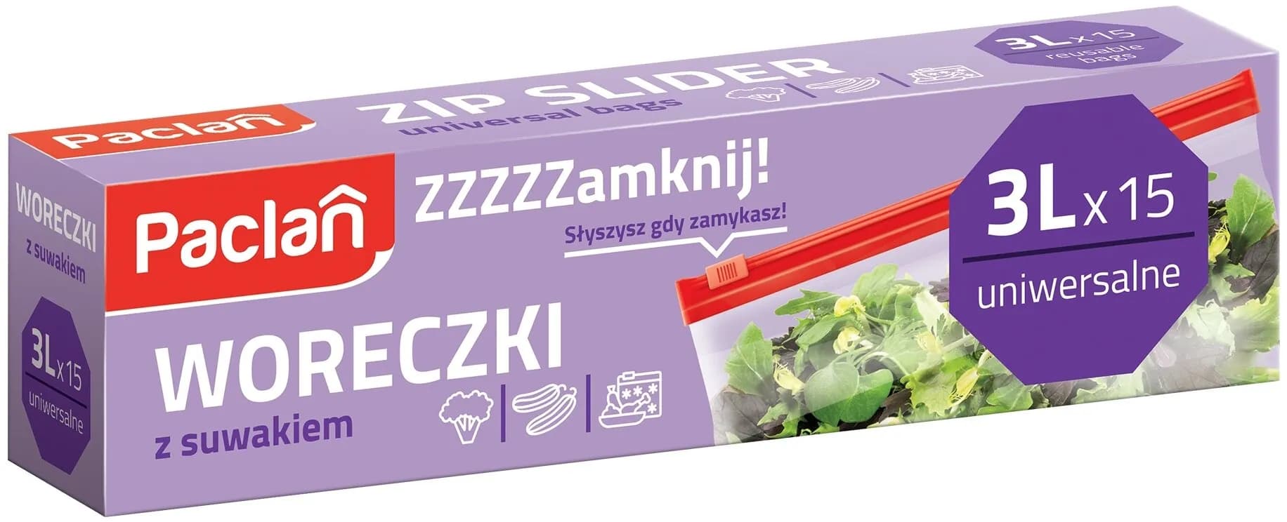PACLAN Woreczki do żywności 3L z suwakiem 15szt