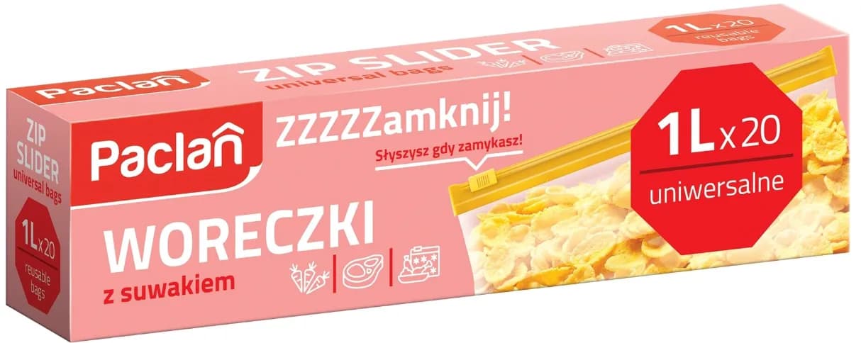 PACLAN Woreczki do żywności 1l z suwakiem 20szt