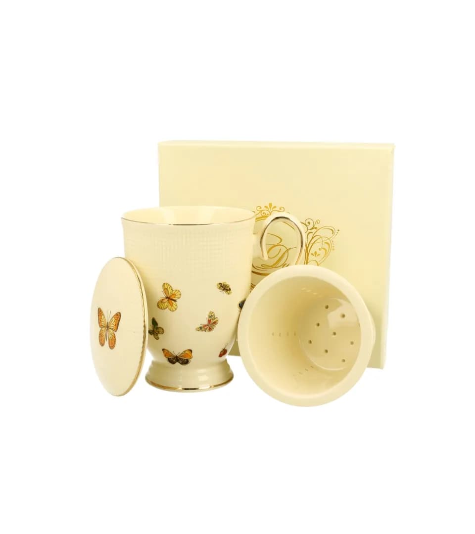 Kubek porcelanowy z zaparzaczem 400 ml DUO ECRU Motylki
