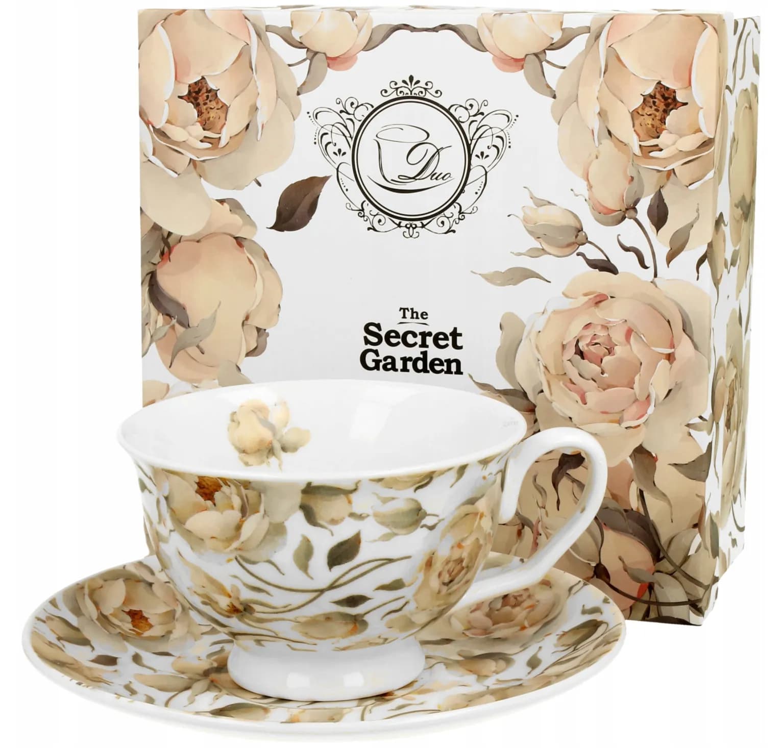 Filiżanka porcelanowa ze spodkiem DUO 250ml ENGLISH ROSES WHITE