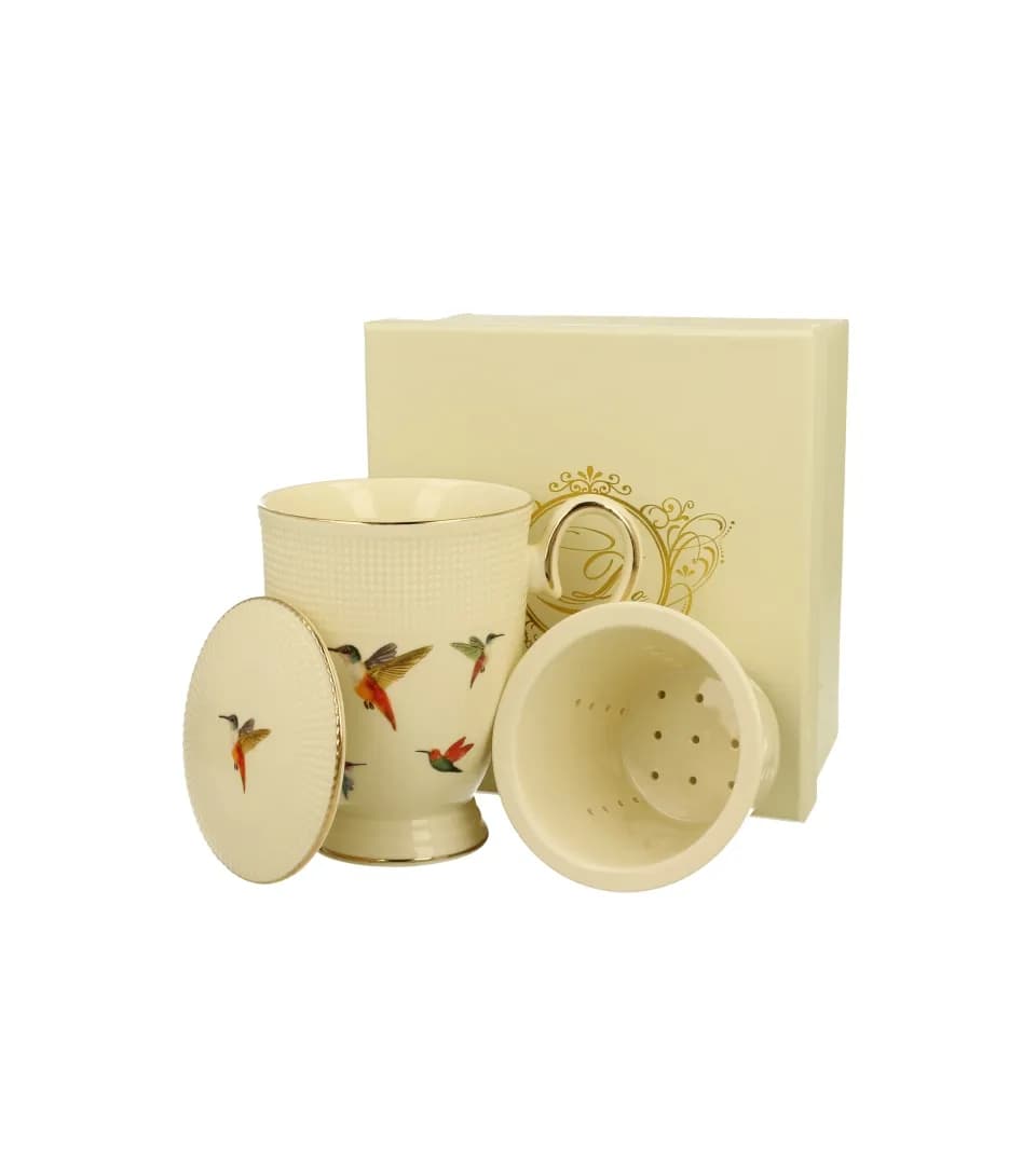 Kubek porcelanowy z zaparzaczem 400ml DUO ECRU Kolibry