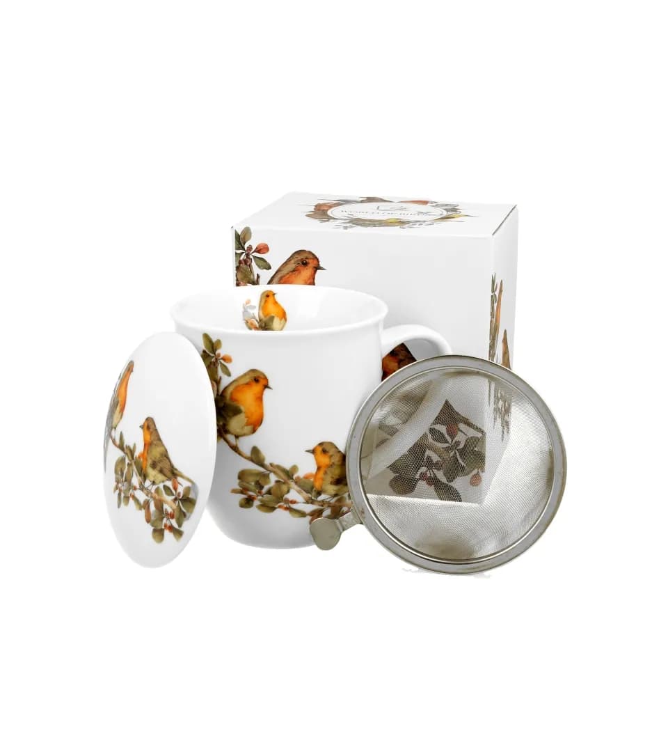 Kubek porcelanowy z zaparzaczem 400 ml DUO PTASI ŚWIAT Rudziki