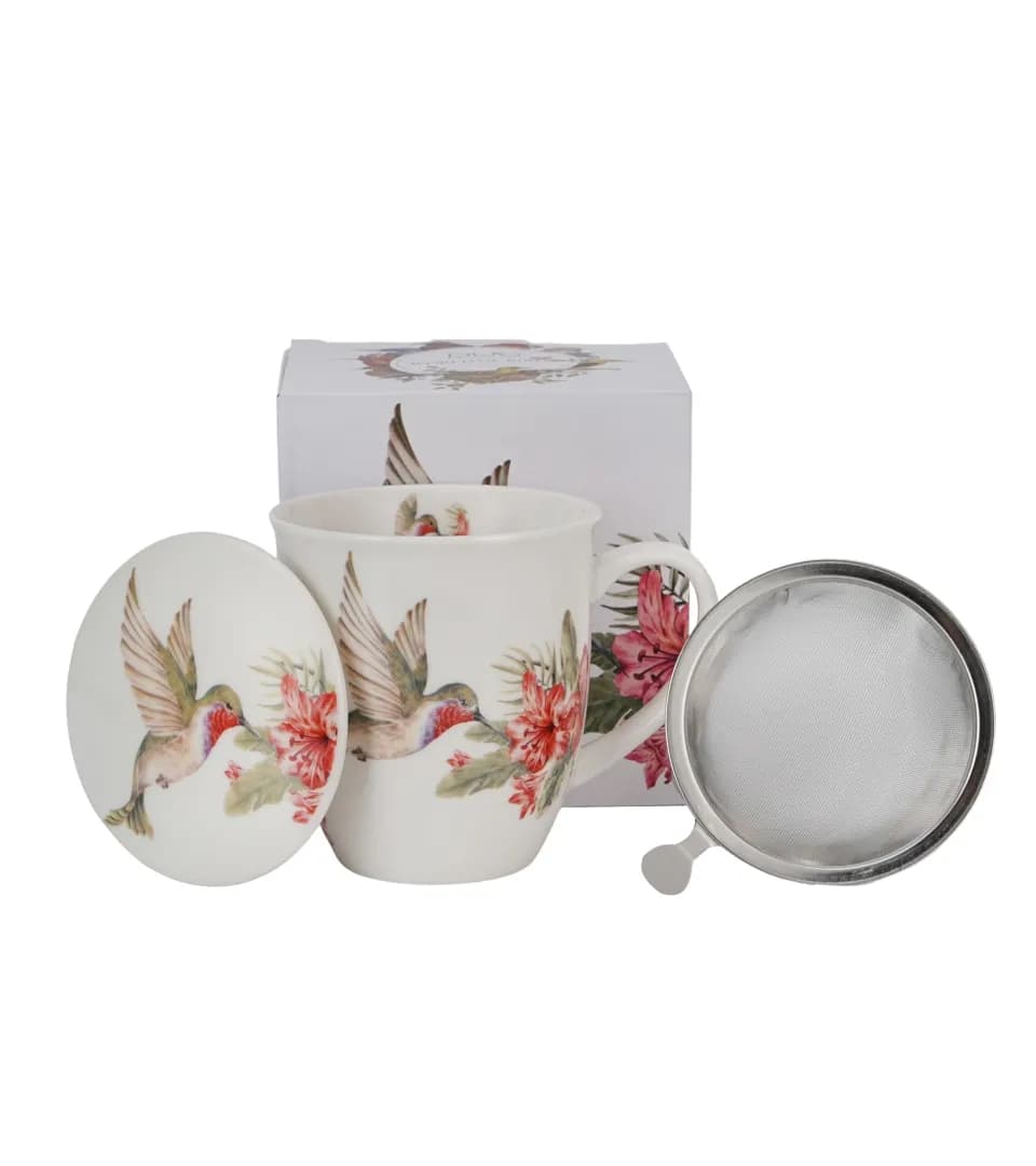 Kubek porcelanowy z zaparzaczem 400 ml DUO PTASI ŚWIAT Koliber