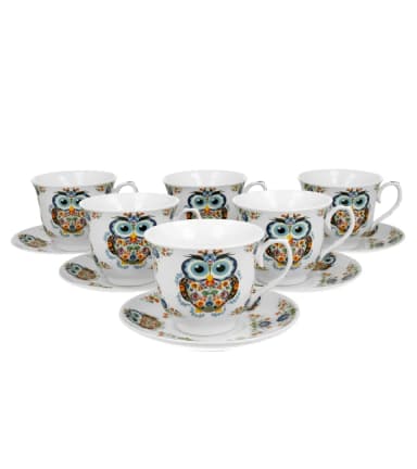 Filiżanki porcelanowe ze spodkami DUO 250ml zestaw 6szt. ETNO CROCUS Sowa Filiżanki porcelanowe ze spodkami DUO 250ml zestaw 6szt. ETNO CROCUS Sowa