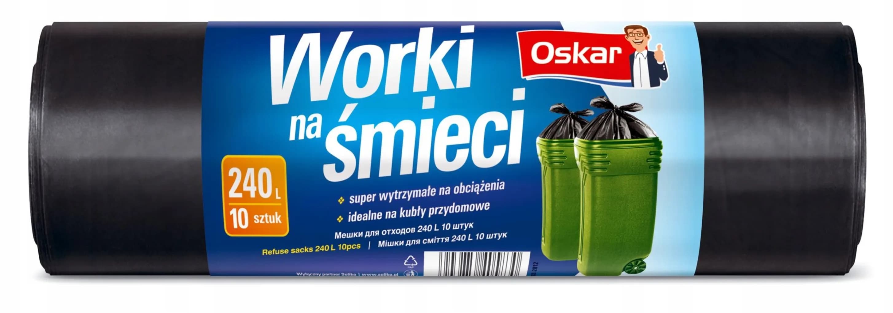 Worki na śmieci 240L super mocne czarne OSKAR 10szt