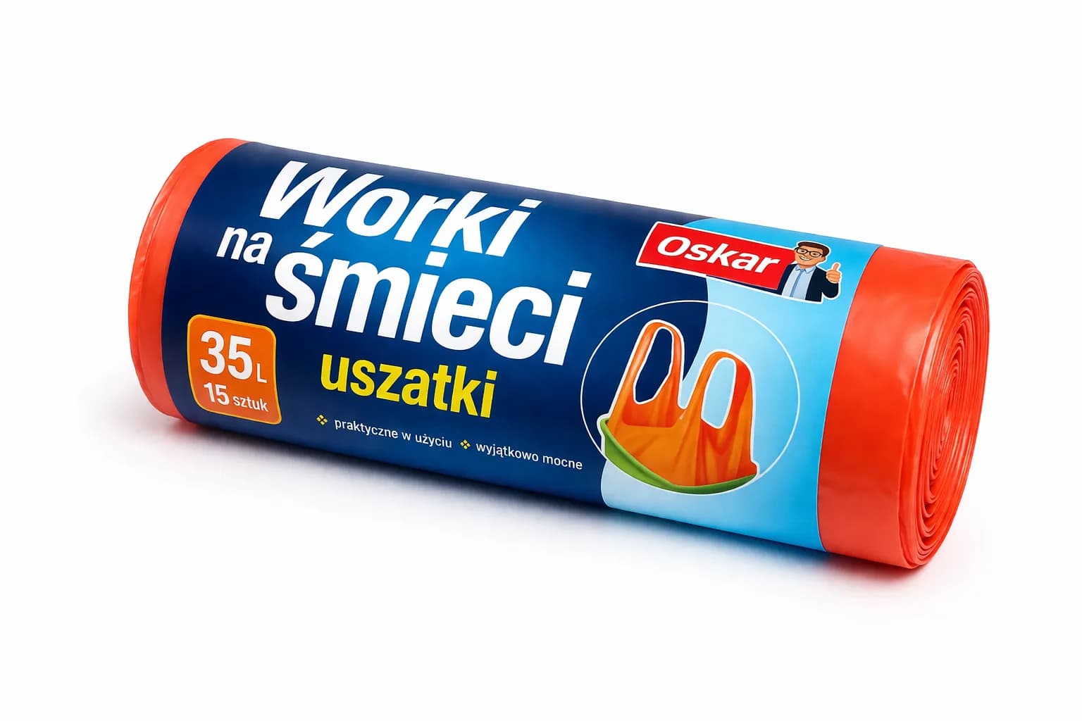 Worki na śmieci z uszami pomarańczowe 35L OSKAR 15szt