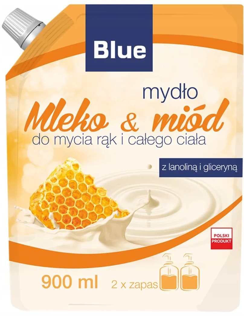 Mydło w płynie 900 ml BLUE Mleko i miód - zapas/refill