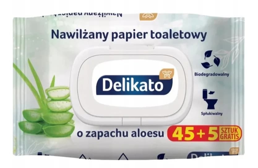 Papier nawilżany DELIKATO `45+5gratis ALOES
