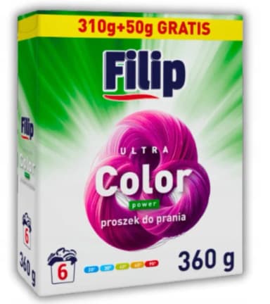 Proszek do prania FILIP 310g+50g gratis DO TKANIN KOLOROWYCH kartonik Proszek do prania FILIP 310g+50g gratis DO TKANIN KOLOROWYCH kartonik