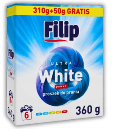 Proszek do prania FILIP 310g+50g gratis DO TKANIN BIAŁYCH kartonik Proszek do prania FILIP 310g+50g gratis DO TKANIN BIAŁYCH kartonik
