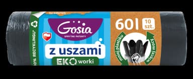 GOSIA Worki na śmieci Eko 60L czarne z uszami 10szt GOSIA Worki na śmieci Eko 60L czarne z uszami 10szt