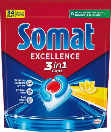 Tabletki do zmywarki SOMAT 3w1 Excellence Lemon (34szt) Tabletki do zmywarki SOMAT 3w1 Excellence Lemon (34szt)