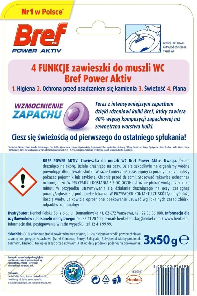 Bref zawieszka myjąco-zapachowa kulki 3 x 50 g power activ lawendowe pole – zdjęcie produktu 2