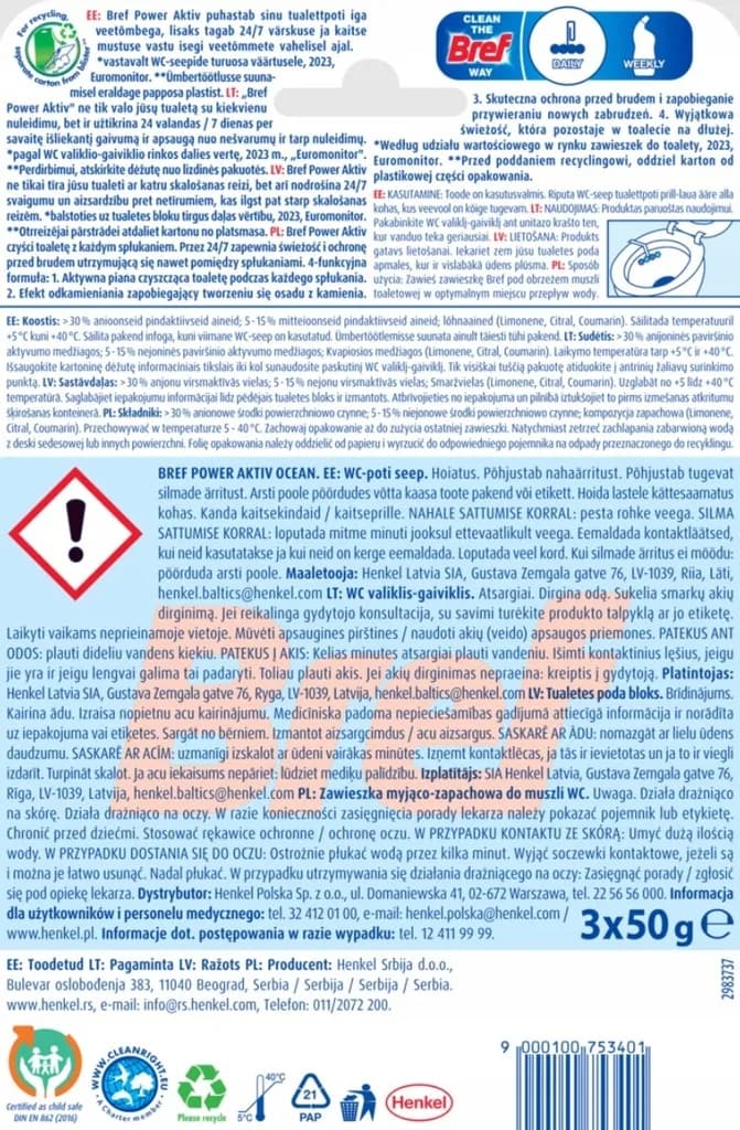 Bref zawieszka myjąco-zapachowa kulki 3 x 50 g power activ bryza morska – zdjęcie produktu 2