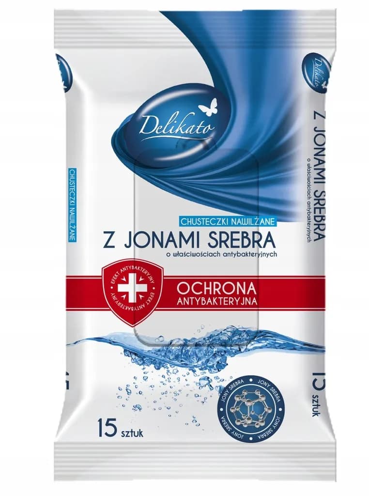 CHUSTECZKI ODŚWIEŻAJĄCE DELIKATO ANTYBAKTERYJNE Z JONAMI SREBRA 15 SZT