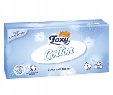 Chusteczki higieniczne FOXY BOX 90 Sztuk 3-warstwowe Cotton Chusteczki higieniczne FOXY BOX 90 Sztuk 3-warstwowe Cotton