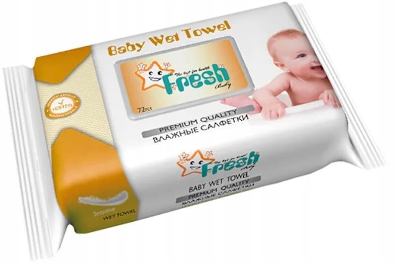 Chusteczki nawilżane FRESH BABY ŻÓŁTE Z KLIPSEM 72 szt