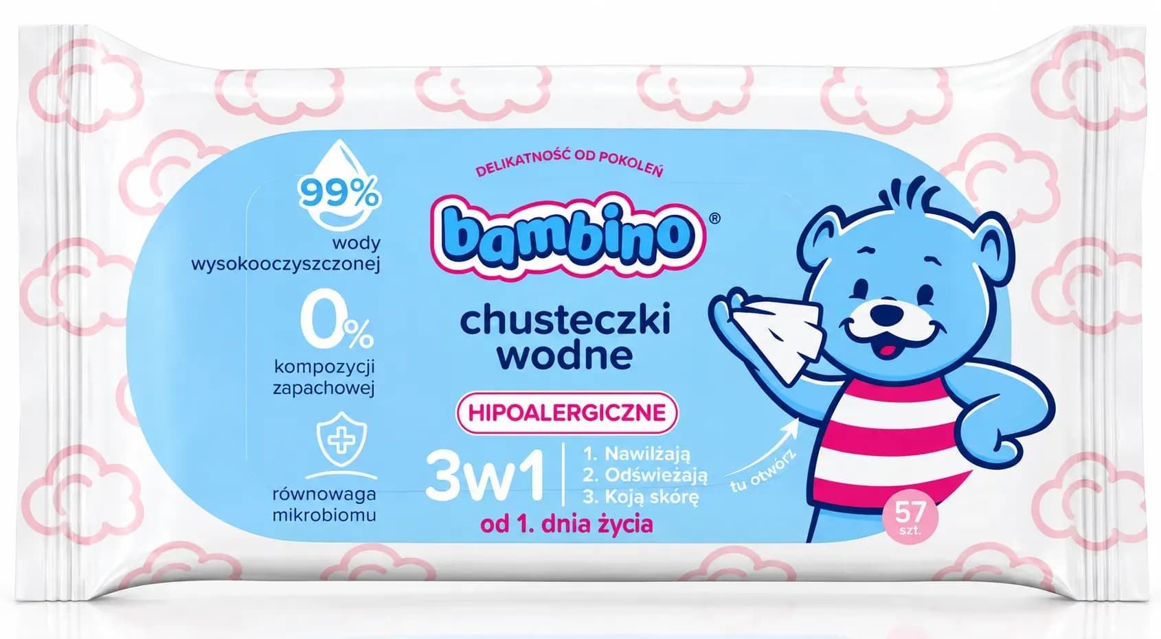 Bambino chusteczki nawilżające dla niemowląt hipoalergiczne 63 szt. – opakowanie produktu