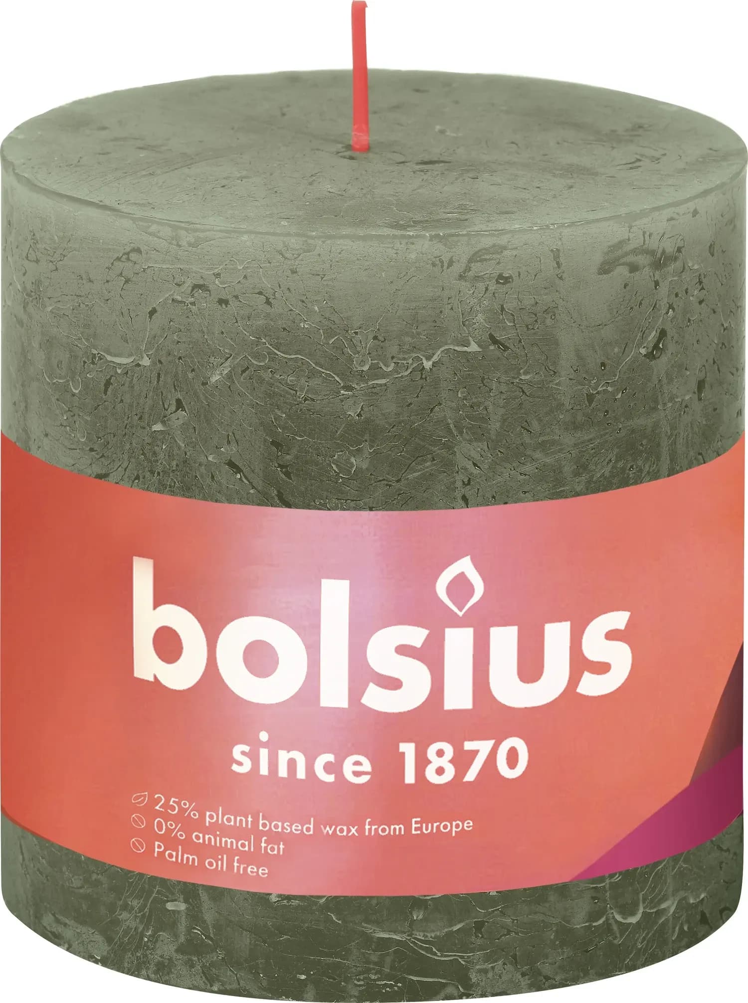 Bolsius świeca pieńkowa rustic shine fresh olive 10 × 10 cm – opakowanie produktu