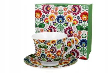 Filiżanka porcelanowa ze spodkiem DUO 250ml CROCUS Łowicz Filiżanka porcelanowa ze spodkiem DUO 250ml CROCUS Łowicz