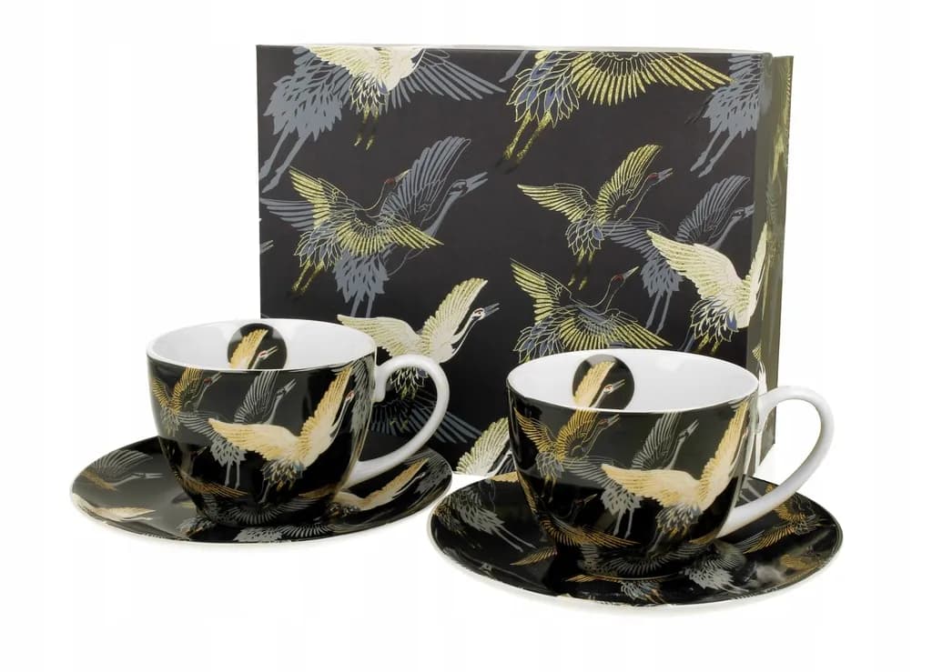 FILIŻANKA PORCELANOWA 280ml ZE SPODKIEM KOMPLET 2szt ŻURAWIE NOCĄ