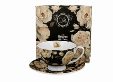 Filiżanka porcelanowa ze spodkiem DUO 250ml ENGLISH ROSES BLACK Filiżanka porcelanowa ze spodkiem DUO 250ml ENGLISH ROSES BLACK