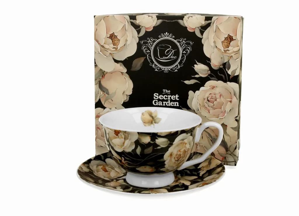 Filiżanka porcelanowa ze spodkiem DUO 250ml ENGLISH ROSES BLACK