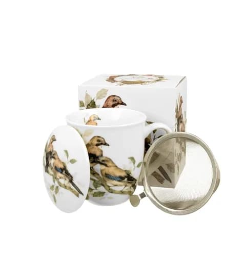 Kubek porcelanowy z zaparzaczem 400 ml DUO PTASI ŚWIAT Sójki