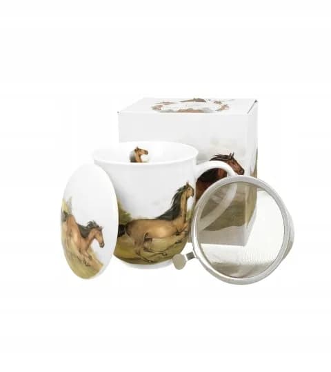 Kubek porcelanowy z zaparzaczem 400 ml Koń Gniady – DUO seria ŚWIAT ZWIERZĄT