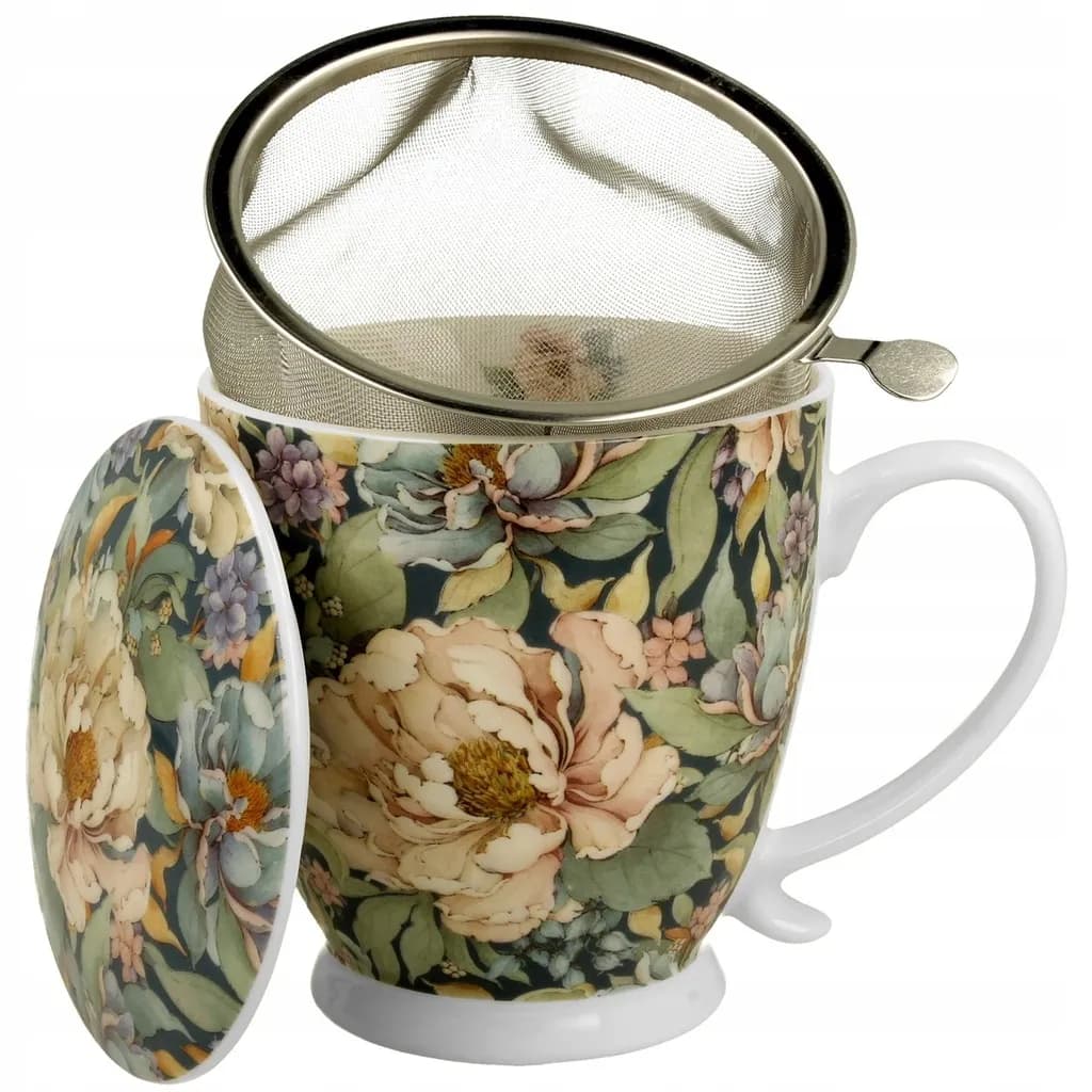 Kubek porcelanowy z zaparzaczem DUO 510 ml PEONY BLUE