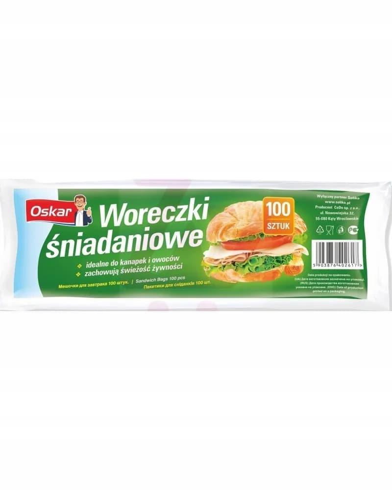 OSKAR Woreczki śniadaniowe 100szt - wymiary woreczka 17x24cm